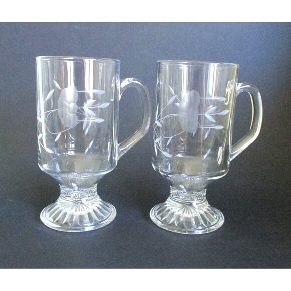 2 Princess House Heritage Crystal Irish Mugs Replacement Vintage Glass Drinkware